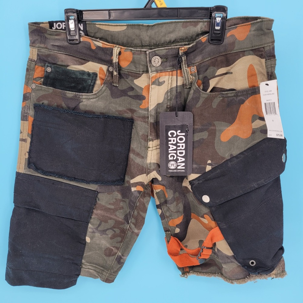 Jordan Craig Camo Cargo Shorts Mens  30 Woodland Streetwear Distressed msrp $75